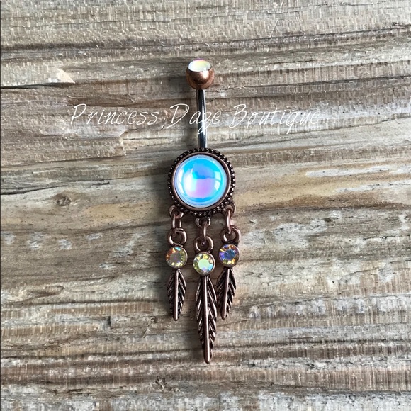 Rose‎ Gold Dream Catcher Belly Button Ring - Picture 1 of 2